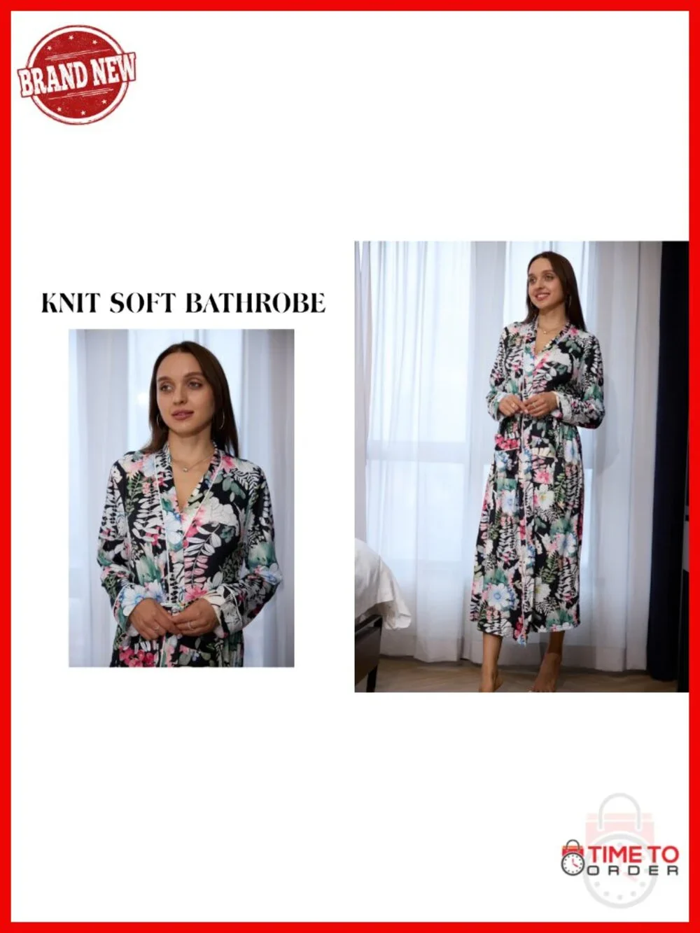 Full Length Knit Robe with Pockets, Adjustable Tie Waist, Lightweight Bathrobe